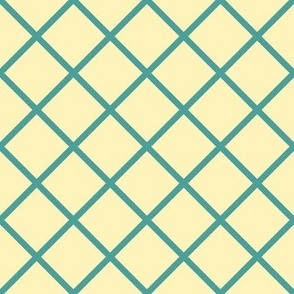 DSC21 - Medium - Diagonally  Checked Grid in Ecru and Turquoise