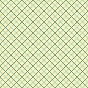 DSC21 - Small - Diagonally  Checked Grid in Ecru and Turquoise