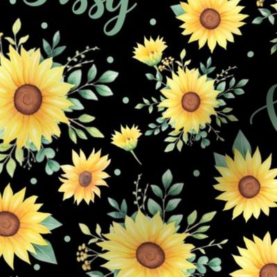 Large Scale Classy but Sassy Watercolor Sunflowers on Black