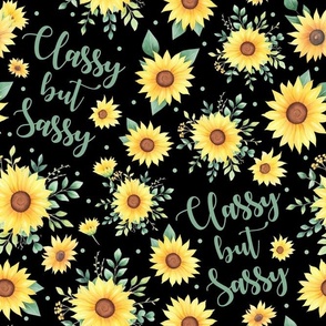 Large Scale Classy but Sassy Watercolor Sunflowers on Black