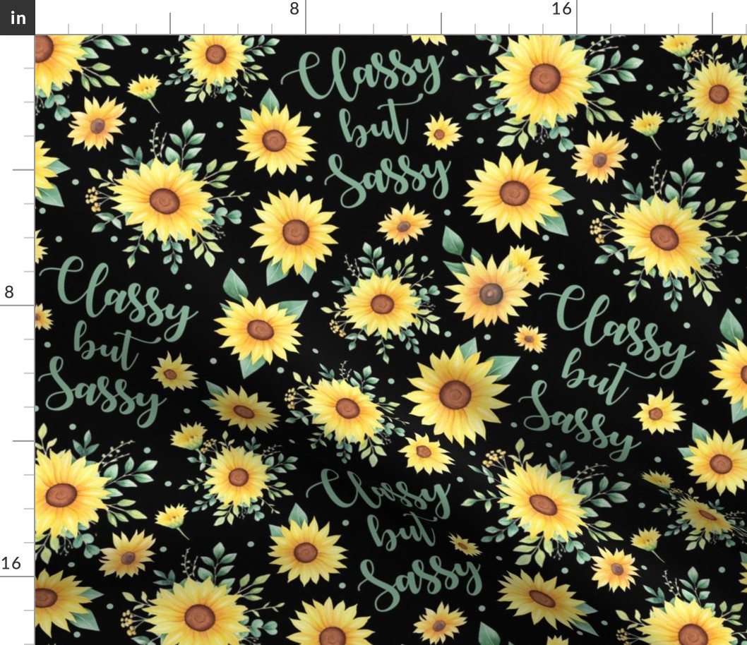 Large Scale Classy but Sassy Watercolor Sunflowers on Black