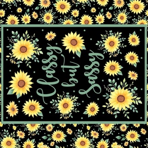 Fat Quarter Panel for Tea Towel or Wall Art Hanging Classy but Sassy Watercolor Sunflowers on Black