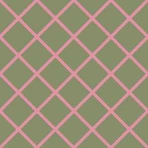 DSC24 - Medium - Diagonally Checkered Grid in Pastel Sage Green and Rustic Pink