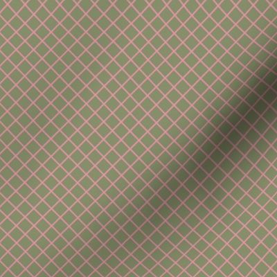 DSC24- Small - Diagonally Checkered Grid in Pastel Sage Green and Rustic Pink