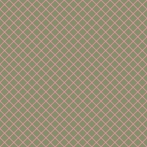 DSC24- Small - Diagonally Checkered Grid in Pastel Sage Green and Rustic Pink