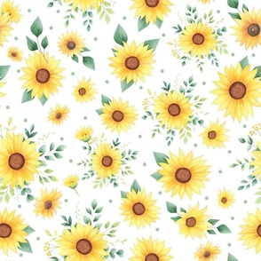 Large Scale Watercolor Sunflowers on White