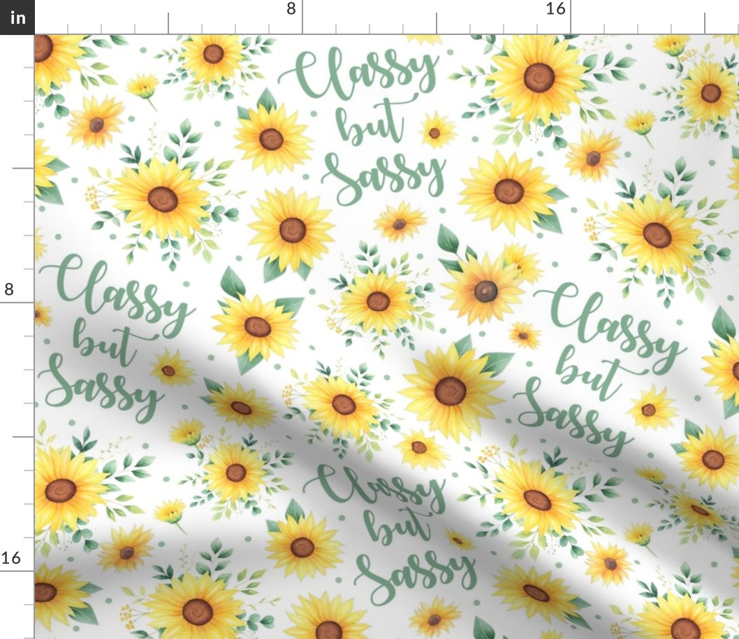 Large Scale Classy but Sassy Watercolor Sunflowers on White