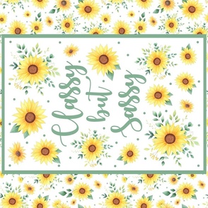 Fat Quarter Panel for Tea Towel or Wall Art Hanging Classy but Sassy Watercolor Sunflowers on White
