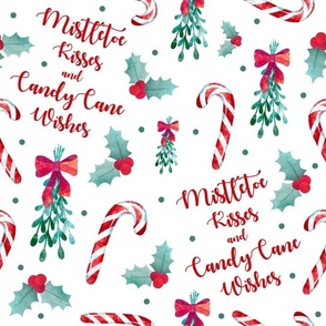 Large Scale Christmas Mistletoe Kisses and Candy Cane Wishes with Holiday Holly and Ivy 