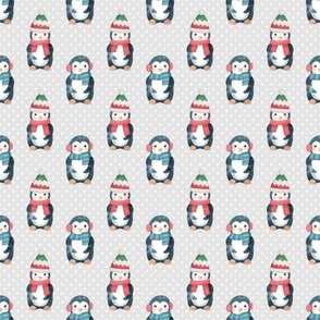 Medium Scale Winter Penguins and Polkadots