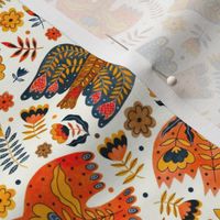 Medium Scale Fancy Fall Folk Art Birds and Scandi Flowers