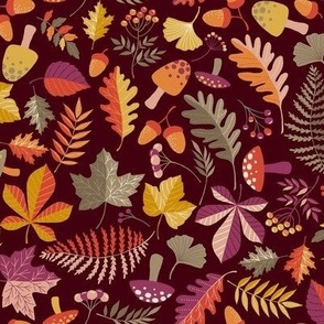 Autumn botanicals - burgundy