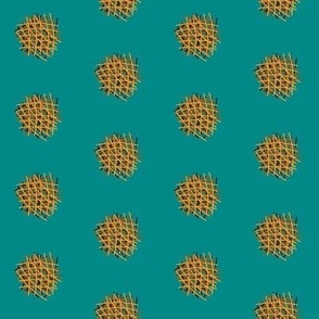 DSC8 - One Inch  Shaggy Crosshatch Polka Puffs in Gold and Turquoise