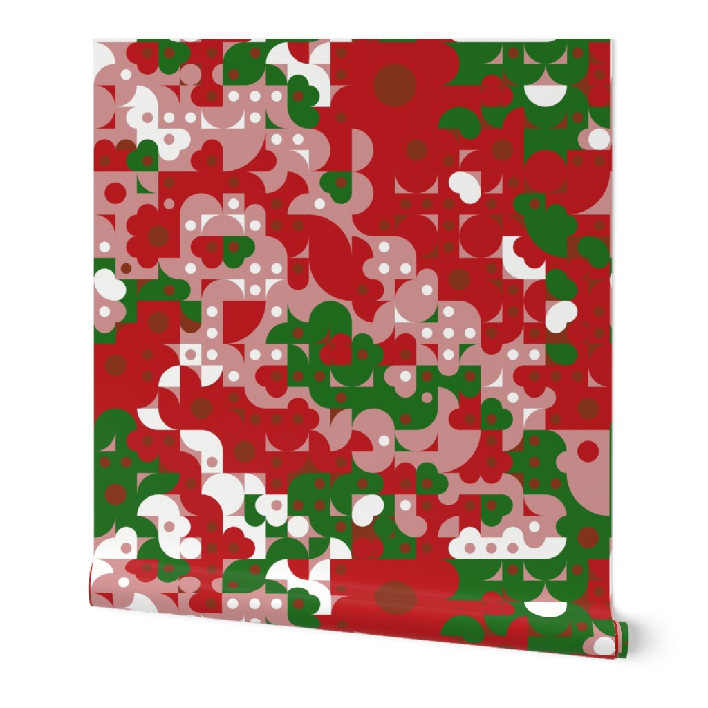 Funky Geometric Bohemian Bold Red and Green Christmas Pattern