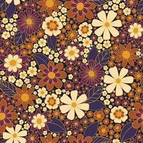 Small-Scale Ditsy Fall, Autumn Floral in Purple, Mustard Yellow & GoldFall, Autumn Floral in Purple, Mustard Yellow & Gold