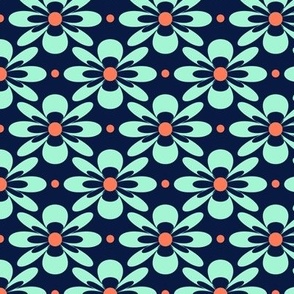 Smaller Groovy Retro Floral in Mint, Midnight Blue, Papaya Paducaru