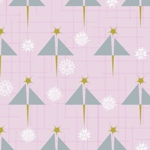 Geometric Trees and Snow in Pink and Gray 21" Paducaru