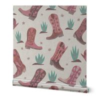 Papercut Cowgirl Boots in Pink and Brown with Agave - Large Scale