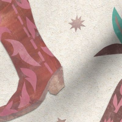 Papercut Cowgirl Boots in Pink and Brown with Agave - Large Scale