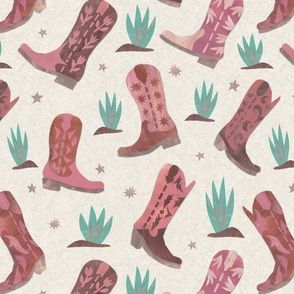 Papercut Cowgirl Boots in Pink and Brown with Agave - Medium Large Scale