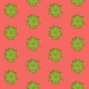 DSC14 - One Inch Shaggy Crosshatch Polka Puffs in Coral and Lime Green