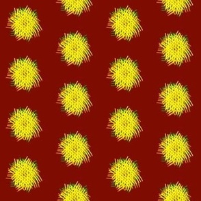 DSC20  - One Inch Shaggy Crosshatch Polka Puffs in Red, Orange and Yellow