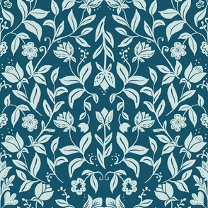  Scandinavian Tulips Wallpaper, Light Blue on Teal 20" Fabric