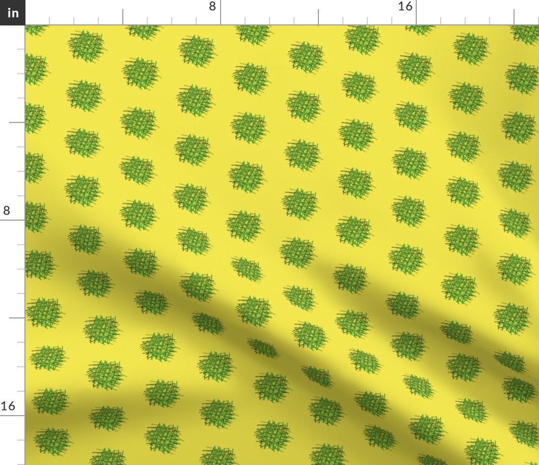 DSC25 - One Inch Shaggy Cross Hatch Polka Puffs  in Yellow and a Green Medley