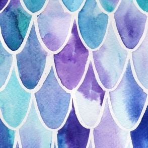 Big Watercolor Mermaid Tail Skin in Purple and Turquoise