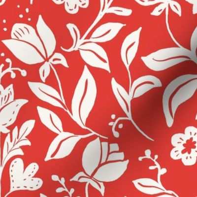 Scandinavian Tulips Wallpaper, Cream on Red 20" Fabric