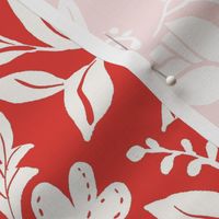 Scandinavian Tulips Wallpaper, Cream on Red 20" Fabric