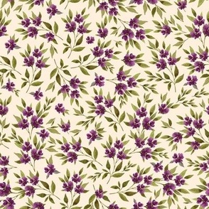 8" Purple Floral Branches in Ivory Back