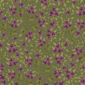 8" Purple Floral Branches Olive Green
