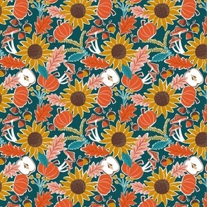 Autumnal Bounty - Fall Botanical - Dark Teal Small Scale