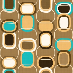 Textured Mid Century Modern (MCM) Rounded Rectangles // Turquoise Blue, Saffron Yellow, Espresso Brown, Caramel Brown, Honey Brown, Ivory // 685 DPI