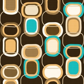 Textured Mid Century Modern (MCM) Rounded Rectangles  // Turquoise Blue, Saffron Yellow, Espresso Brown, Caramel Brown, Chocolate Brown, Honey Brown, Ivory // Version 1