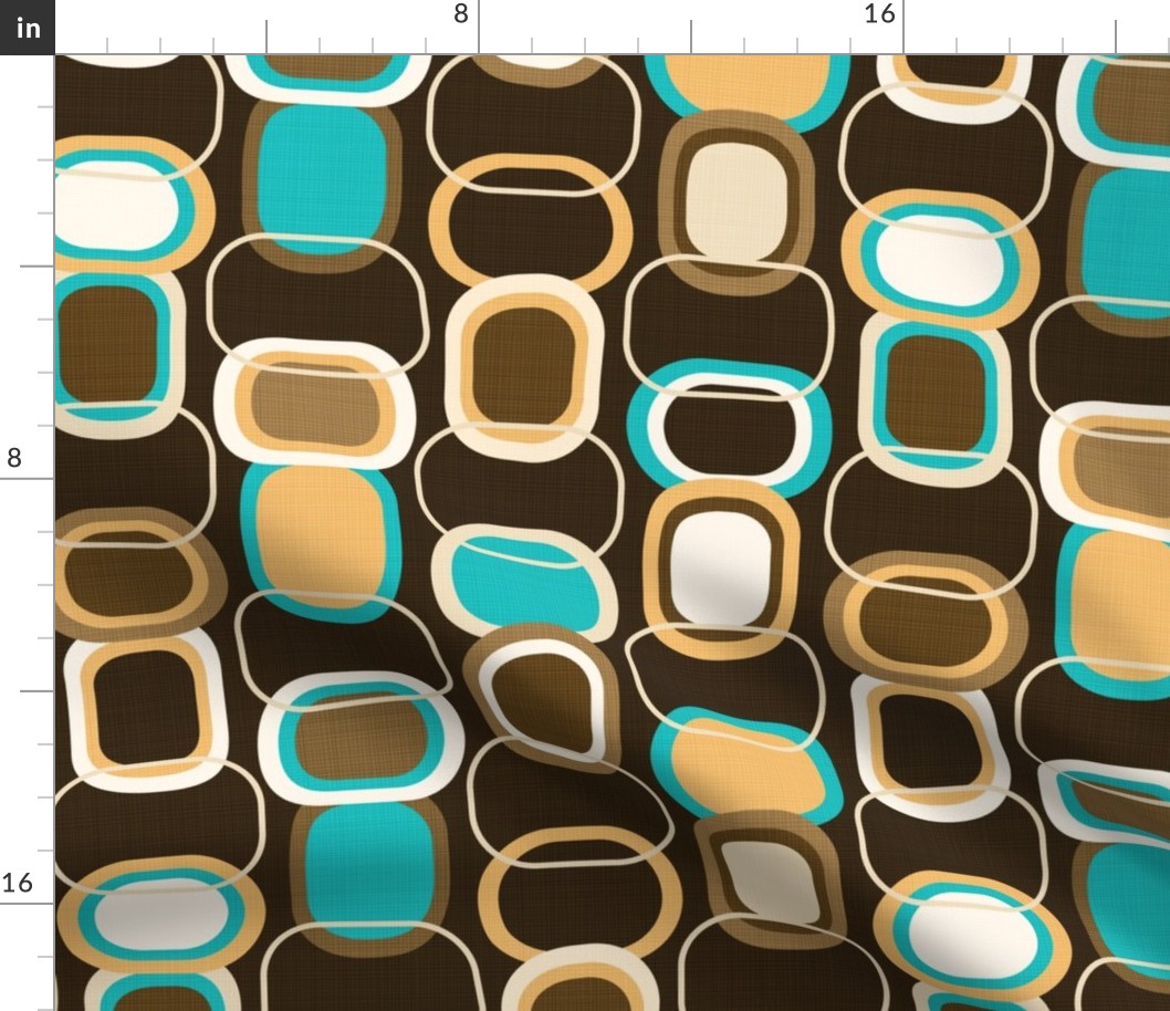 Textured Mid Century Modern (MCM) Rounded Rectangles // Turquoise Blue, Saffron Yellow, Espresso Brown, Caramel Brown, Chocolate Brown, Honey Brown, Ivory // Version 2