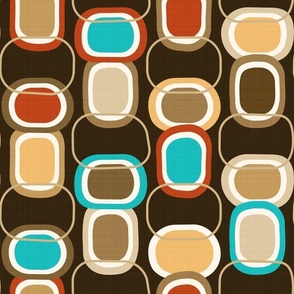 Textured Mid Century Modern (MCM) Rounded Rectangles //  Turquoise Blue, Red, Yellow, Khaki, Brown, Ivory