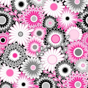 Modern Paper Cut Flowers // Fuchsia, Magenta, Pink, Gray, Black and White // Medium Scale - 457 DPI