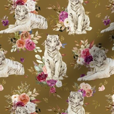 7" White Tiger with Florals Gold Back