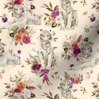 7" White Tiger with Florals Ivory Back