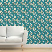 Tossed Line Flowers Aqua - Teal, Poppy Floral