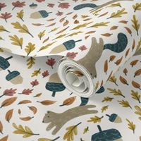 Autumn Breeze Leaves and Squirrels | White  | Acorns | Fall