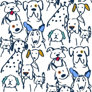 Navy Outline Color Pop Doodle Dogs, Midi Scale