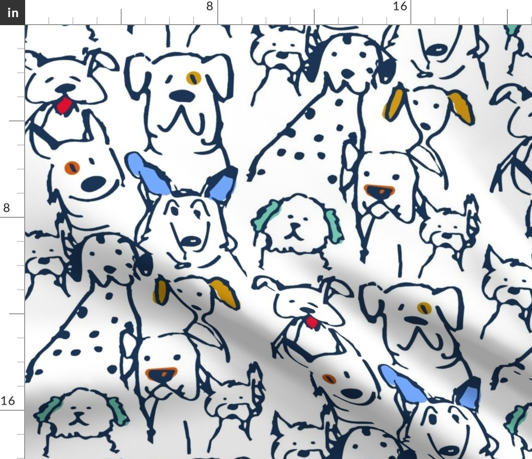 Navy Outline Color Pop Doodle Dogs, Midi Scale