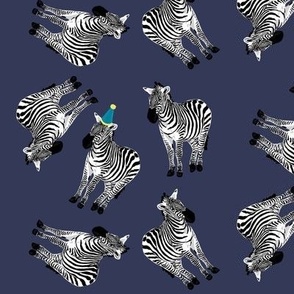 Party Zebras - Indigo Blue