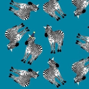 Party Zebras - Cyan Blue