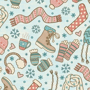 Cute Winter Accessories on Blue (Extra Large Scale)