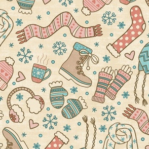 Cute Winter Accessories on Beige (Extra Large Scale)