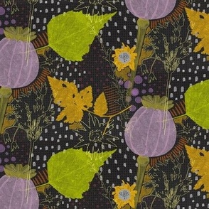 Fall Flowers and Leaves - Black